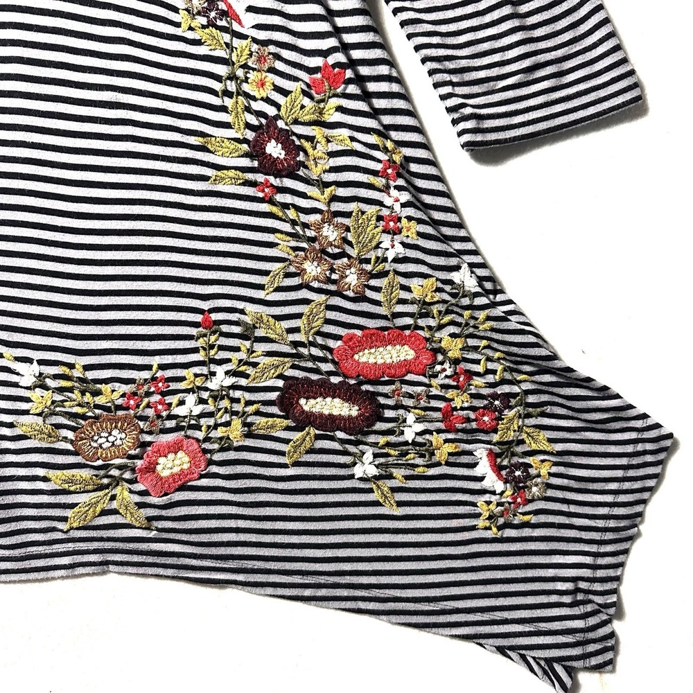Soft Surroundings‎ XL Stripe Embroidered Floral Tunic Top Sharkbite Lagenlook - Picture 5 of 12